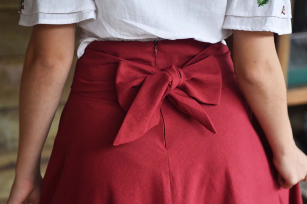 Wide Band Circle Skirt with Bow in Linen or Cotton